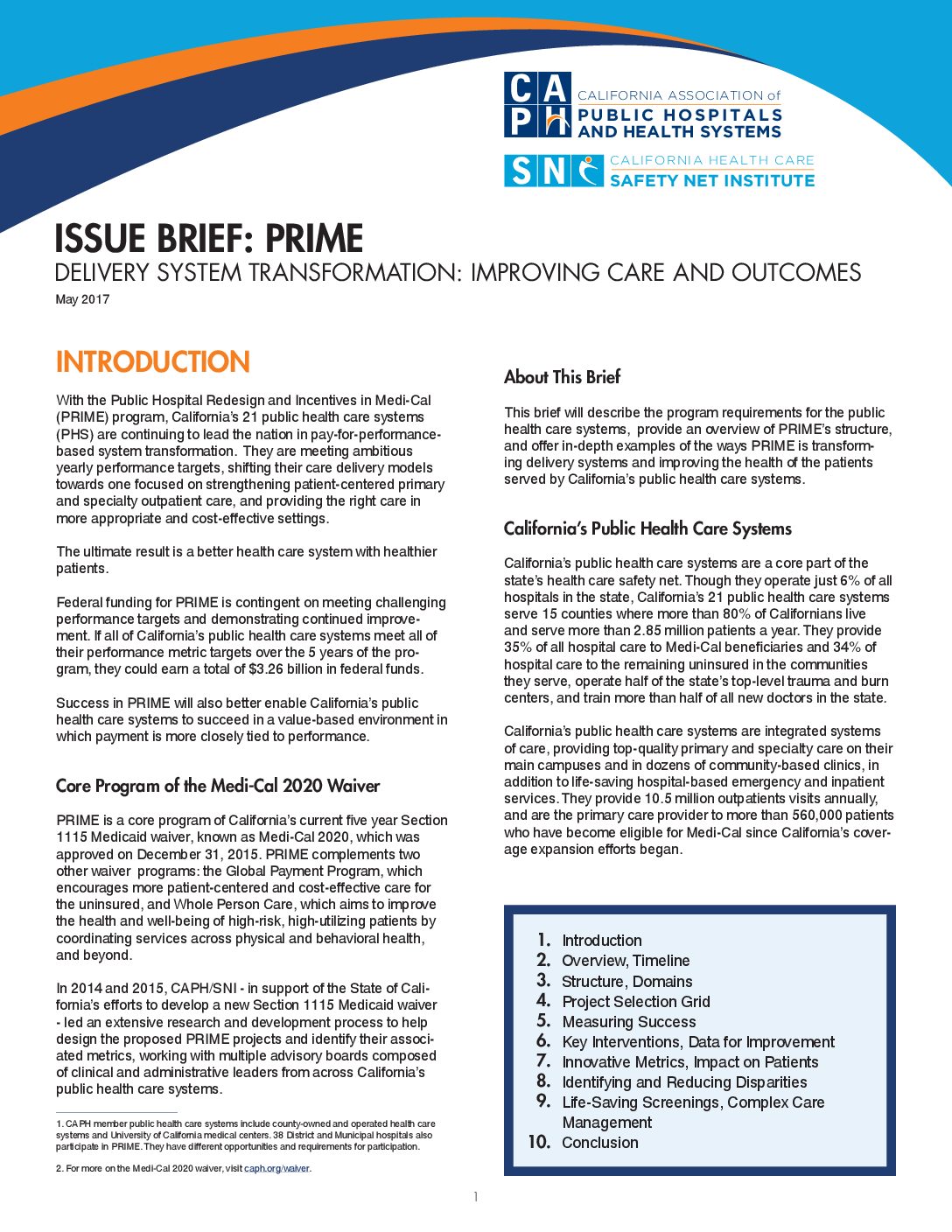 CAPH SNI PRIME Issue Brief California Association Of Public Hospitals 