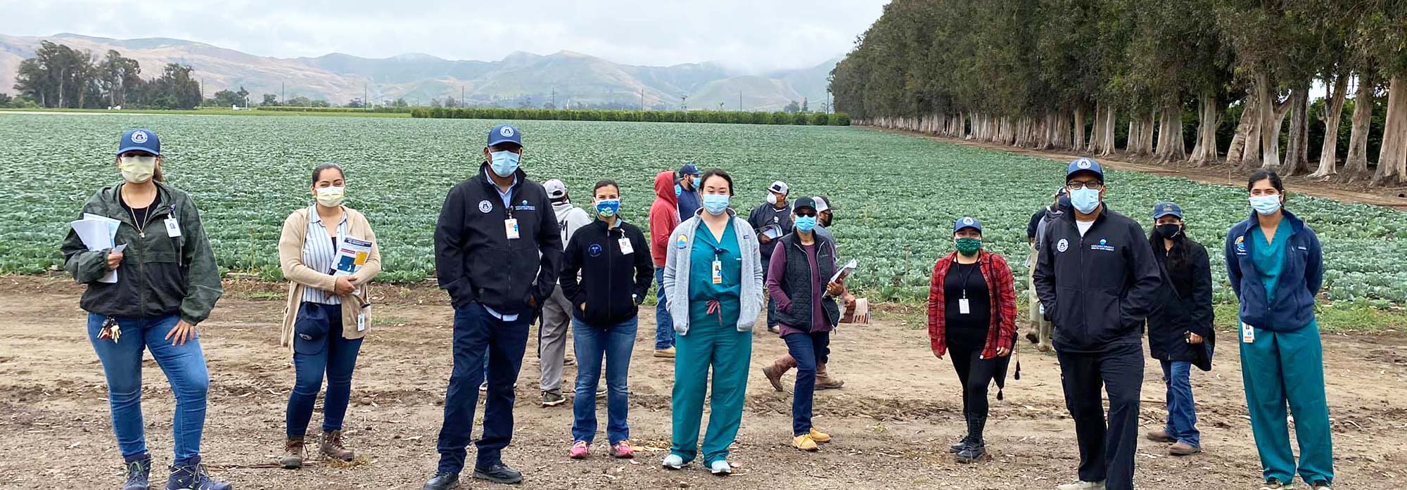 healthcare workers at farm in Monterrey, CA